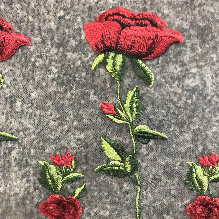 Rose Double Edge Placement Polyester Embroidered Fabric for Women's We 4